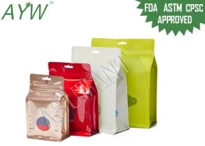 Bolsas de plástico de fondo plano reclosizable brillante / mate con ventana de té transparente