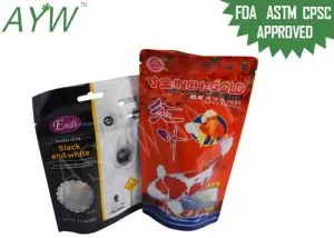 P solco de empaquetado de alimentos de pie ventana transparente para alimentos para pescado / golosinas para perros de palo dental