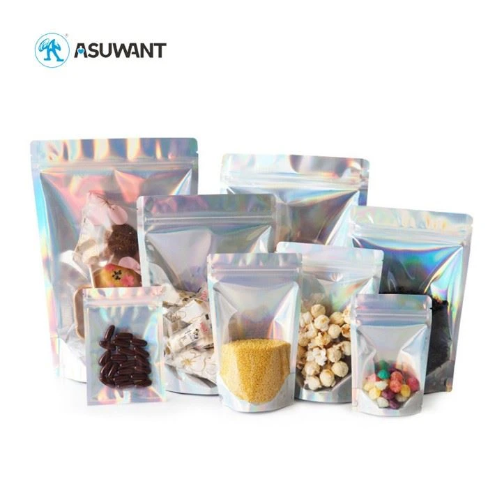 Bolsa ziplock holográfica para comida cosmética de maquillaje de caramelo