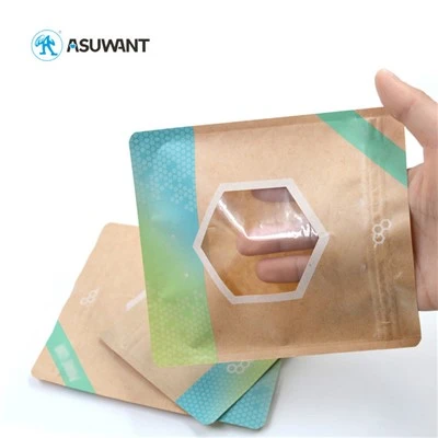 Un lado transparente de bolsas de papel de kraft para tuerca areca, bolsas de pie de pie kraft oem con ventana