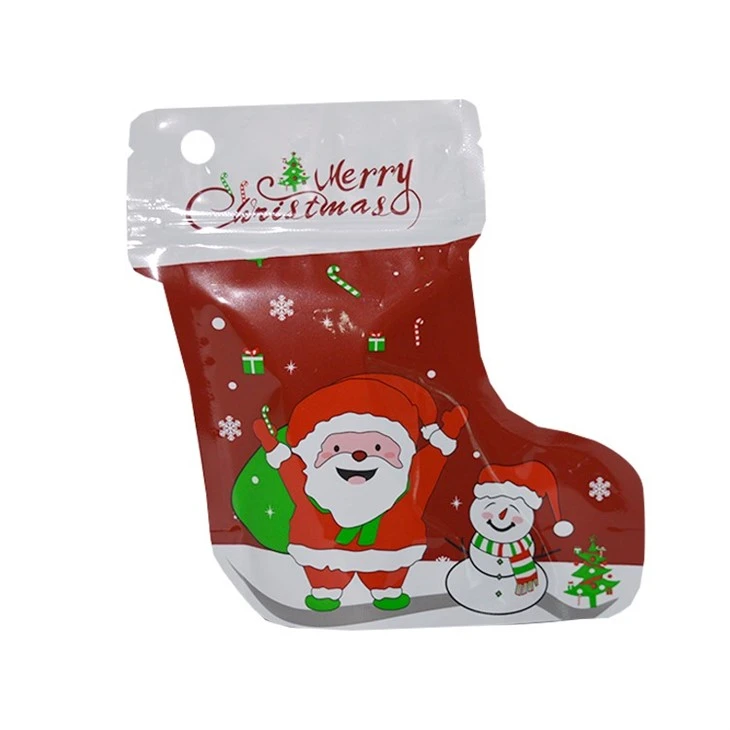 Biodegradable Packaging Irregular Smell Proof Christmas Special Die Cut Compostable Bags Custom Socks Packaging With Hanger