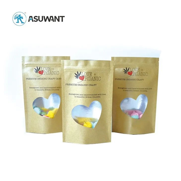 Bolsa con cremallera de papel kraft marrón con ventana