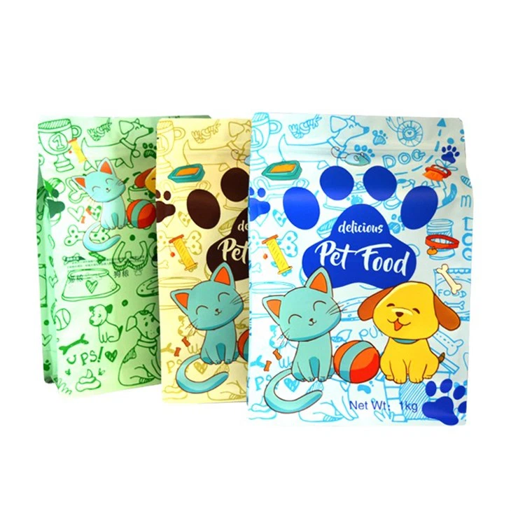 OEM LOGO COMENTARIO PLASTA PLAST Bottom Bouch Side Gusset Zipllock Pet Cat Bag de comida para comida